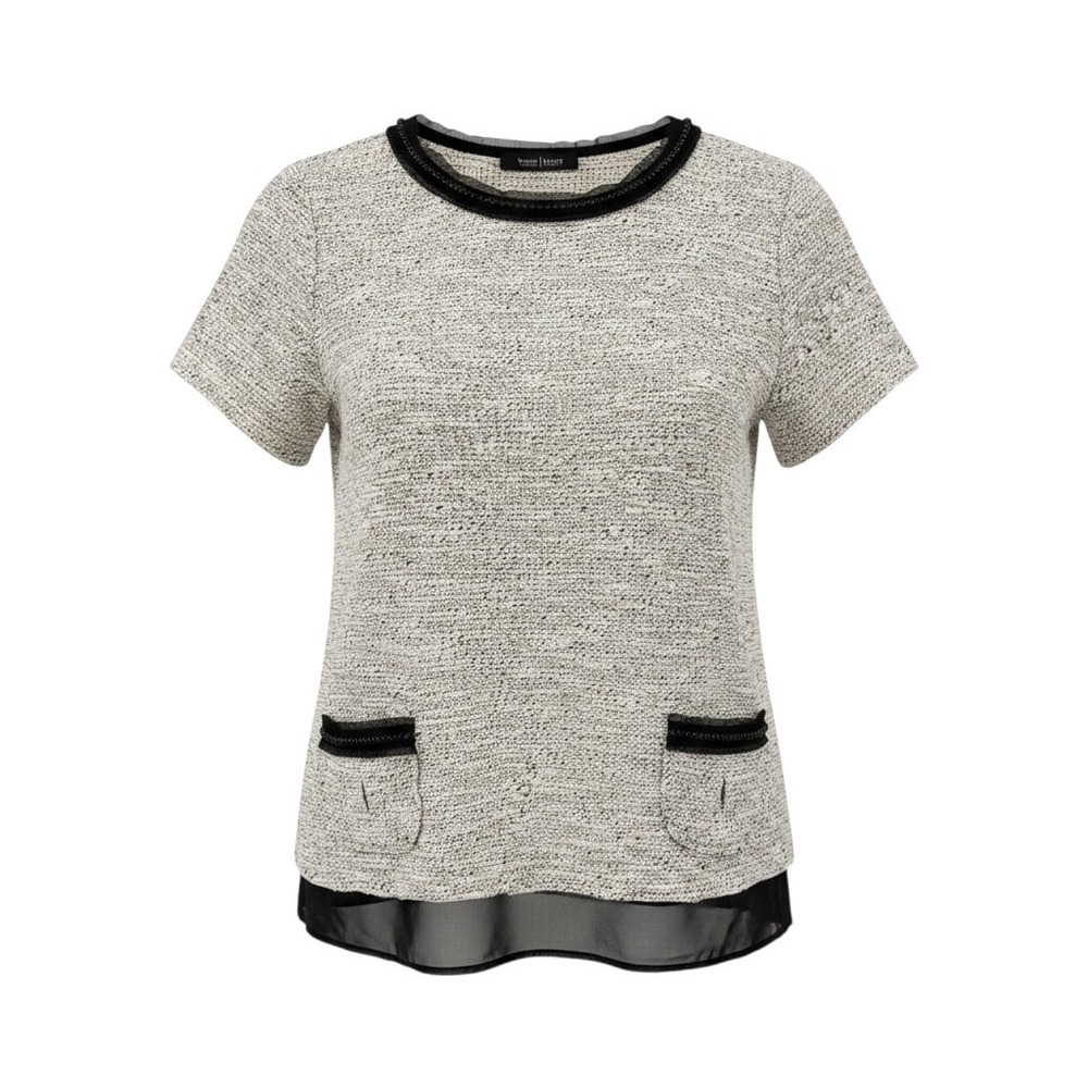 Women's M Short Sleeve Tweed Top‎ Old Money Preppy Chiffon Business Casual